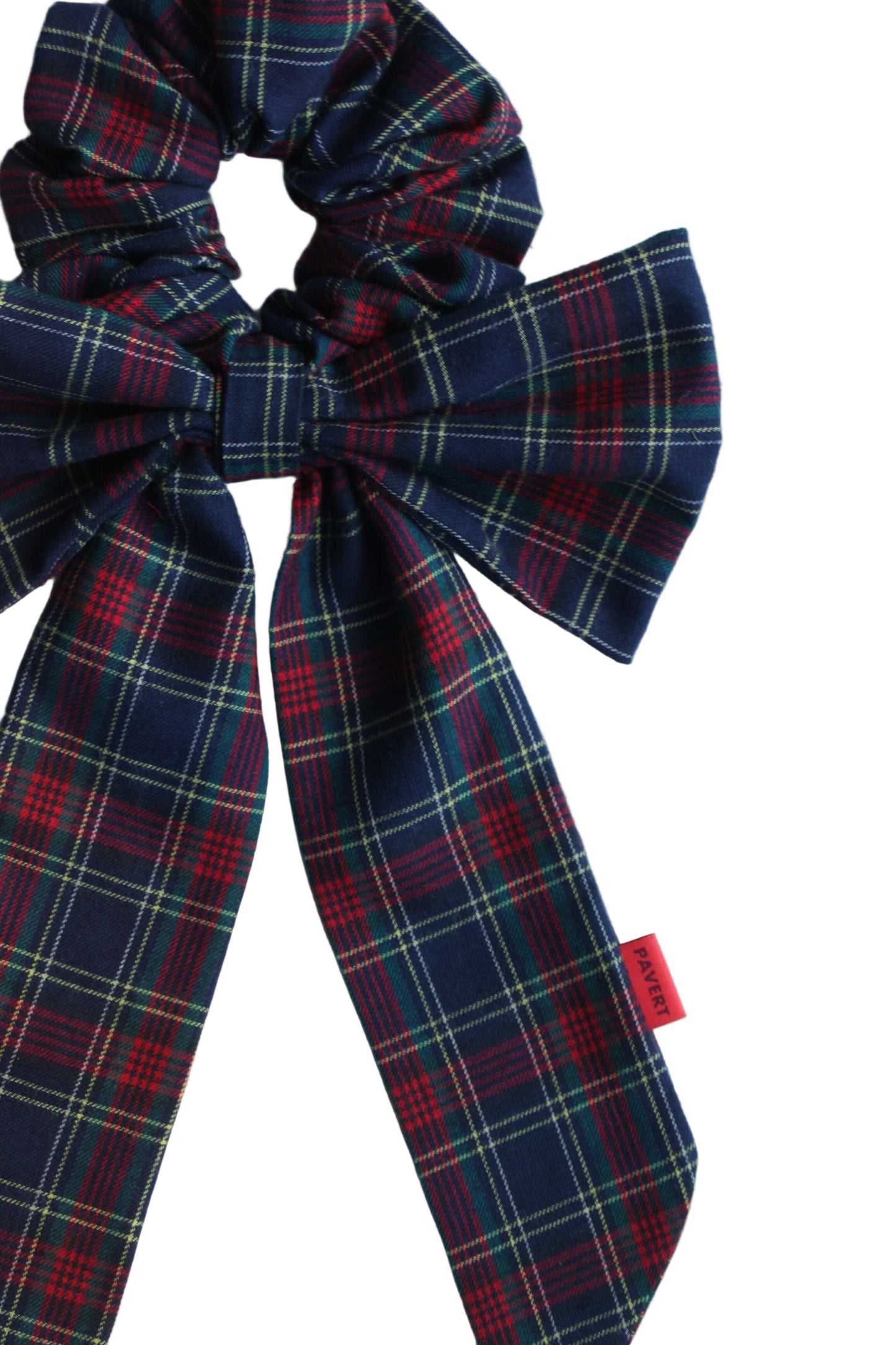Scottish navy check bow scrunchie