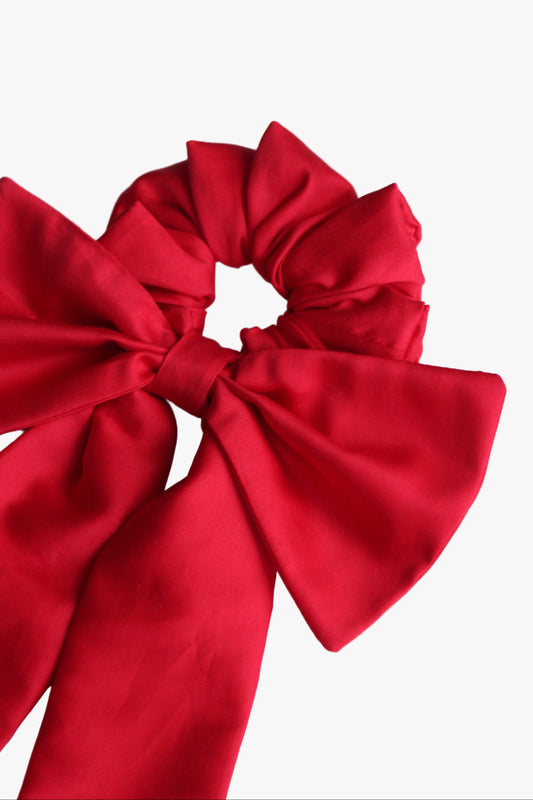 Red satin bow scrunchie