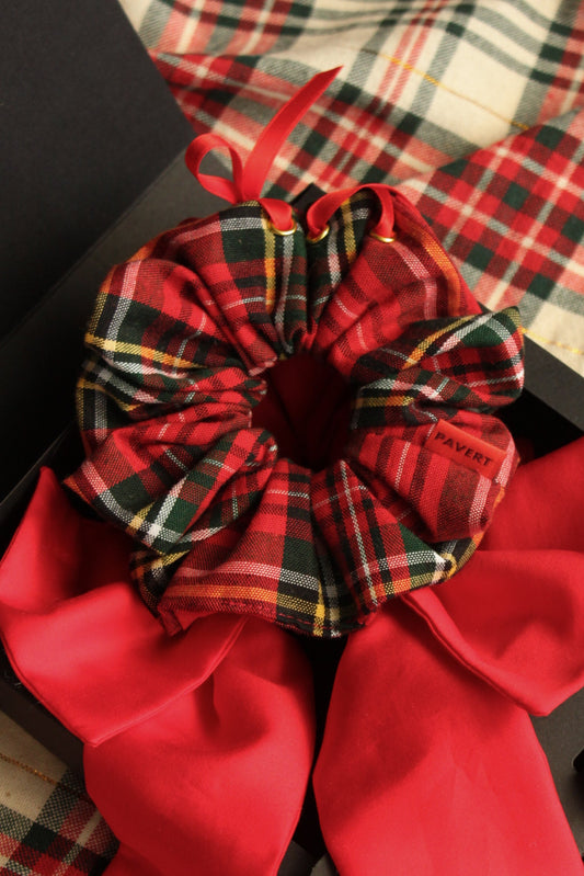 Red plaid check gathering detail