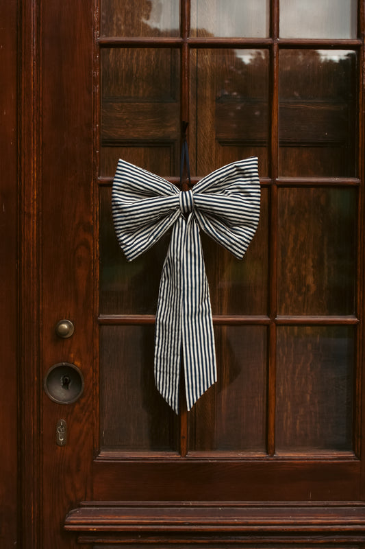 Navy & white striped bow