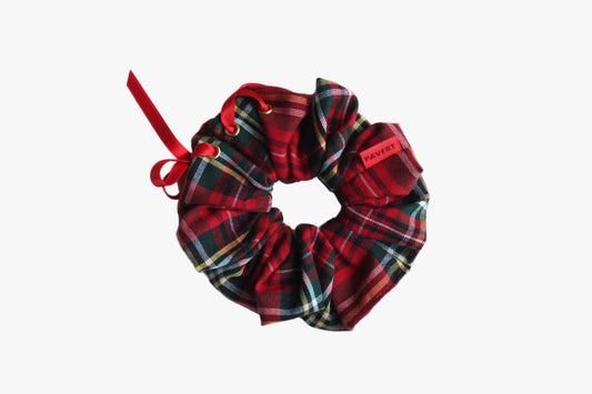 Red plaid check gathering detail