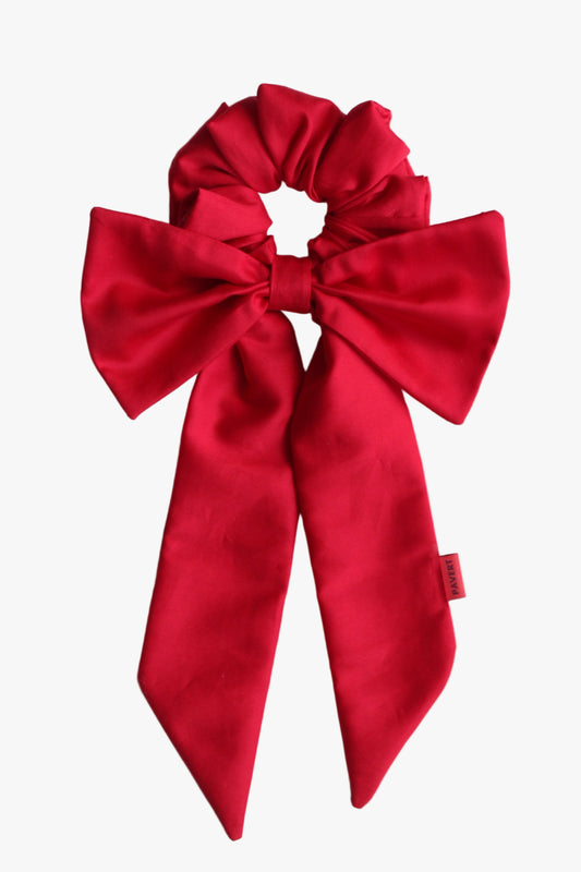 Red satin bow scrunchie