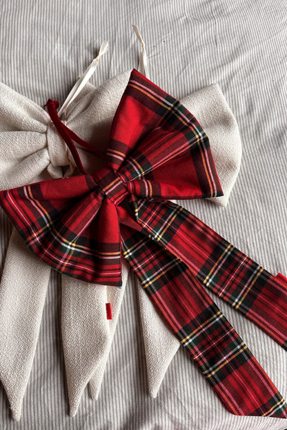 Red wool/cotton check bow