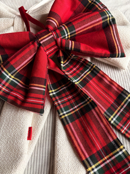 Red wool/cotton check bow