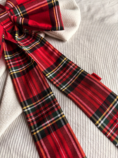 Red wool/cotton check bow