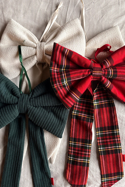 Red wool/cotton check bow